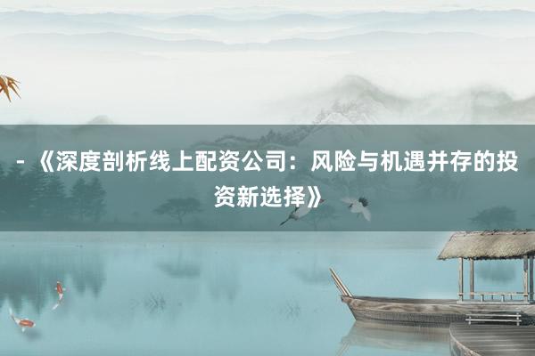 - 《深度剖析线上配资公司:风险与机遇并存的投资新选择》
